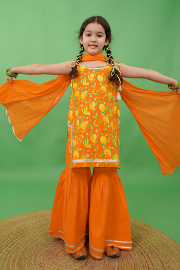 Girls Straight Strappy Sharara Set Printed Mango - Orange by Tiber Taber Kids