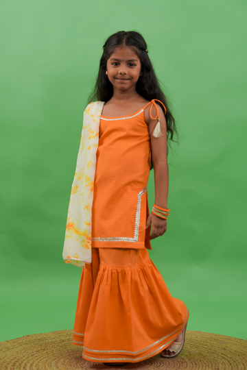 Girls Straight Strappy Sharara Set Gotapatti - Orange by Tiber Taber Kids