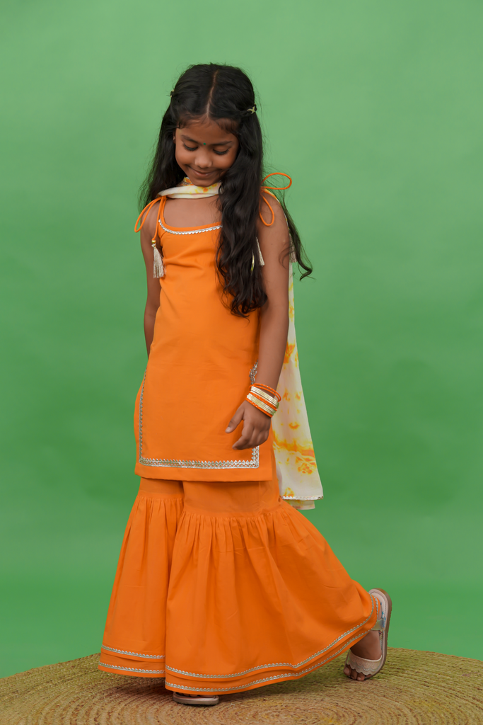 Buy Girls Straight Strappy Sharara Set Gotapatti - Orange by Tiber Taber Kids