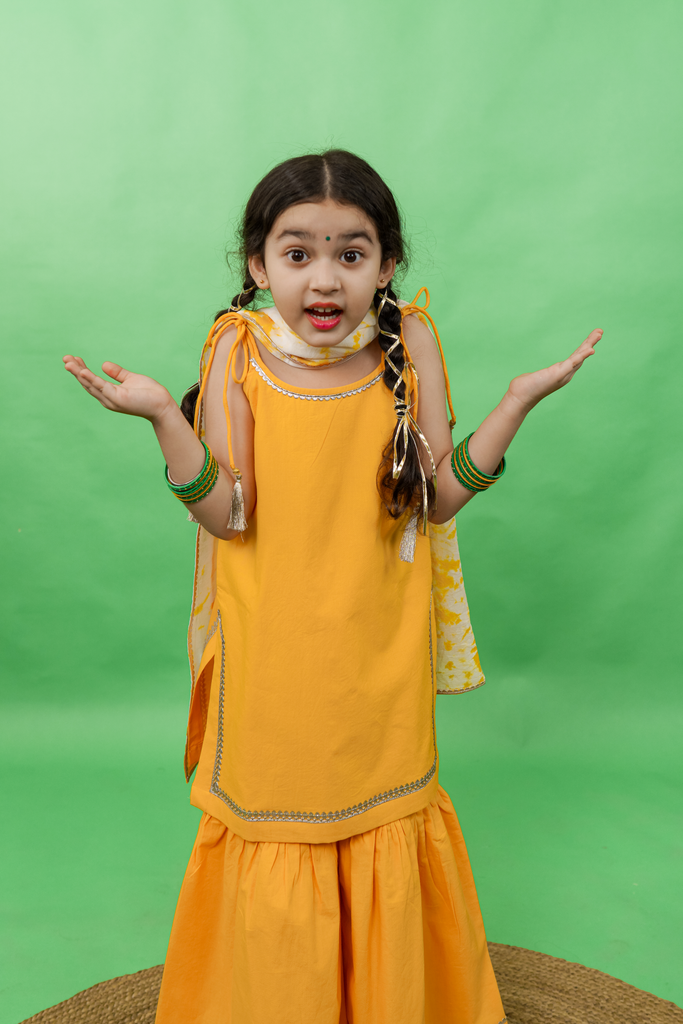 Girls Straight Strappy Sharara Set Gotapatti - Yellow by Tiber Taber Kids