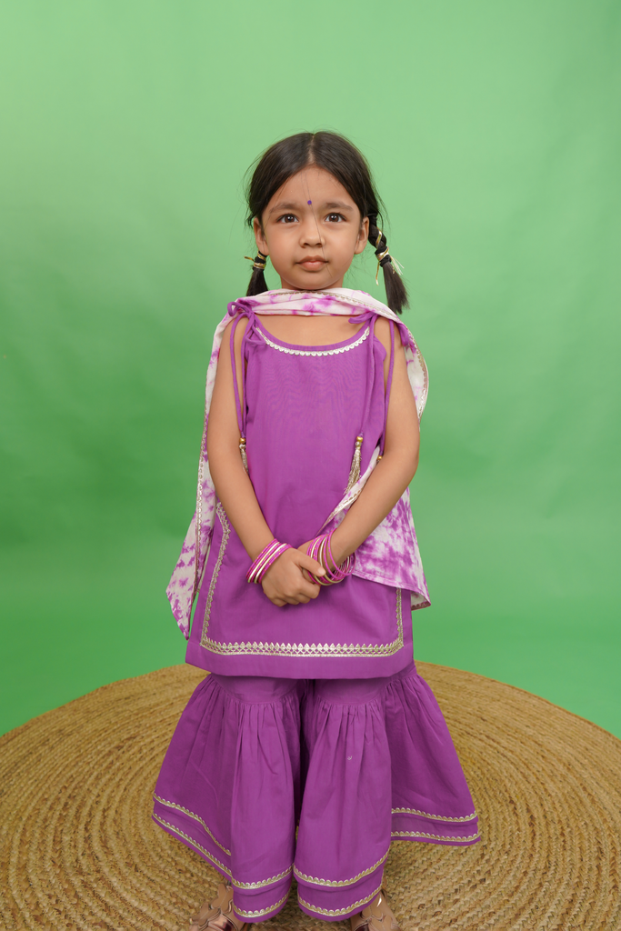 Shop Girls Straight Strappy Sharara Set Gotapatti - Purple by Tiber Taber Kids