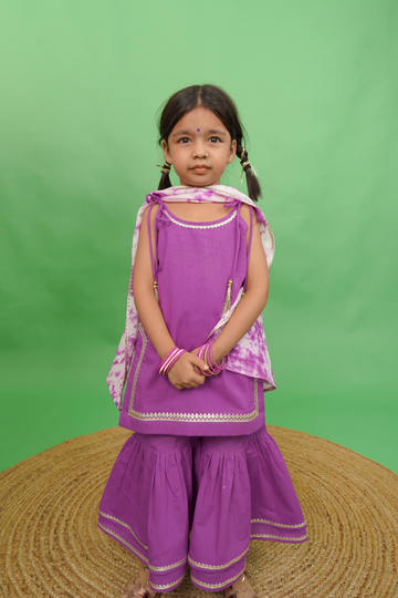 Shop Girls Straight Strappy Sharara Set Gotapatti - Purple by Tiber Taber Kids