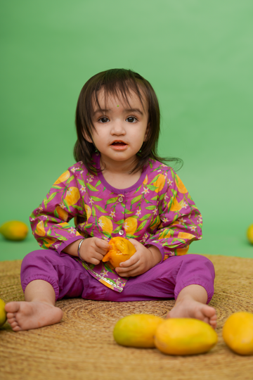Baby Girl Jhabla Set Printed Mango - Purple by Tiber Taber Kids