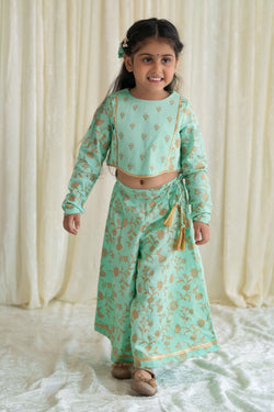 Girl Ethnic Co-ord Set Embroidered- Green by Tiber Taber Kids