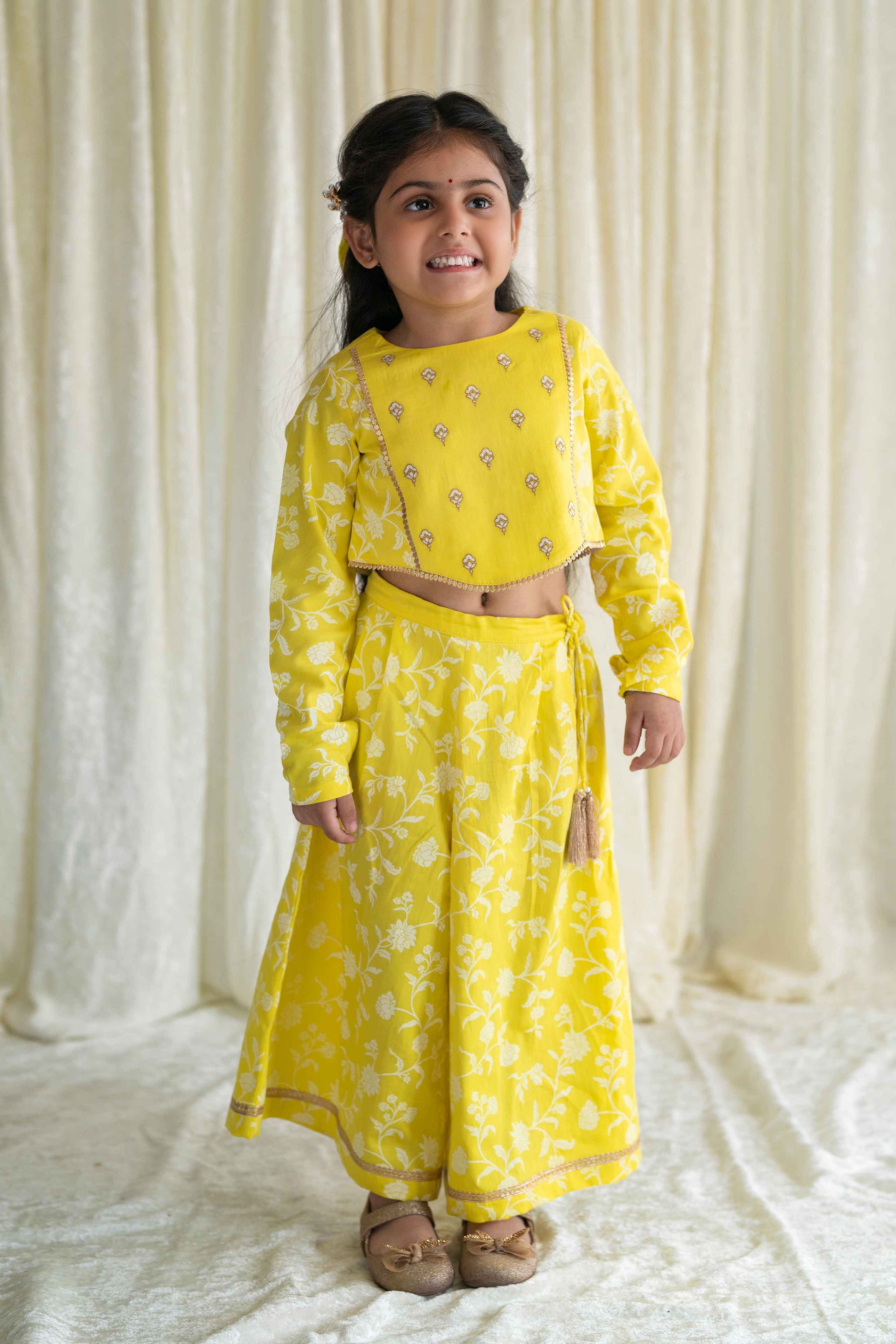 Girl Ethnic Co-ord Set Embroidered- Yellow