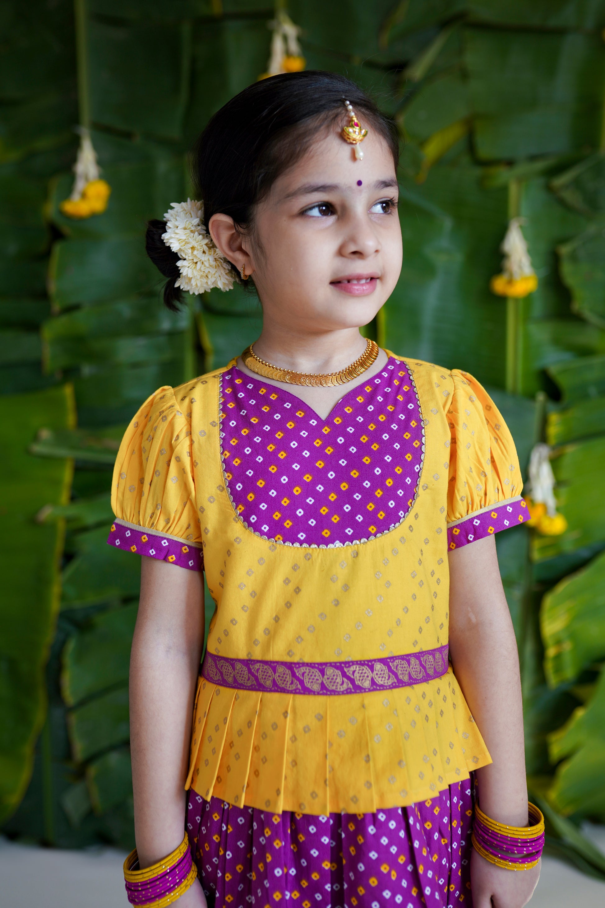 Buy Girl Bandhani Pattu Pavdai-Purple by Tiber Taber Kids