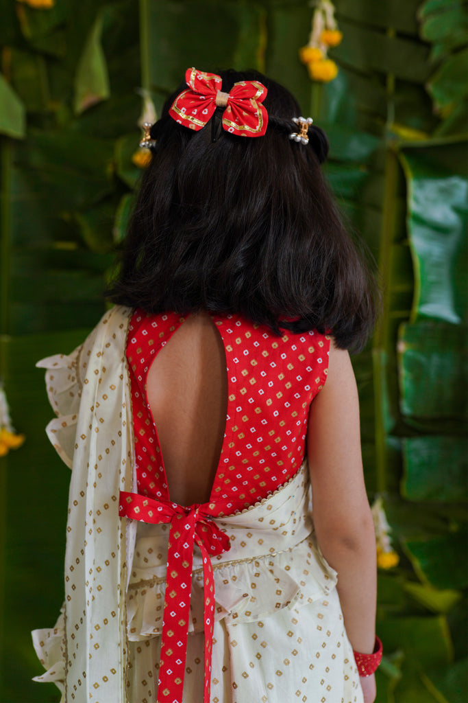 Buy Girls Ruffle Saree-Cream by Tiber Taber Kids