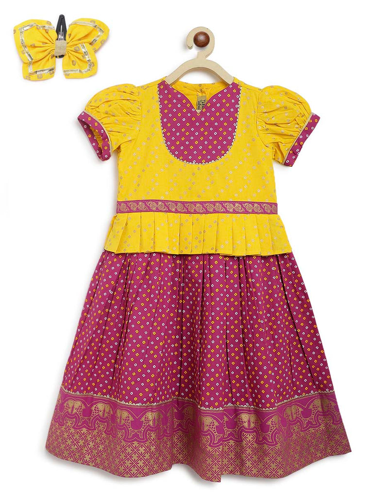 Girl Pattu Pavdai & Hairclip Combo Set-Purple by Tiber Taber Kids