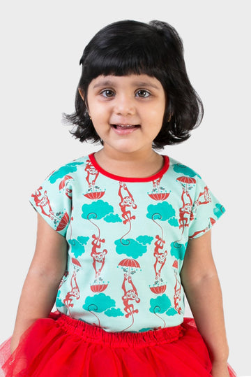 Girl Blue Monkey Top by Tiber Taber Kids