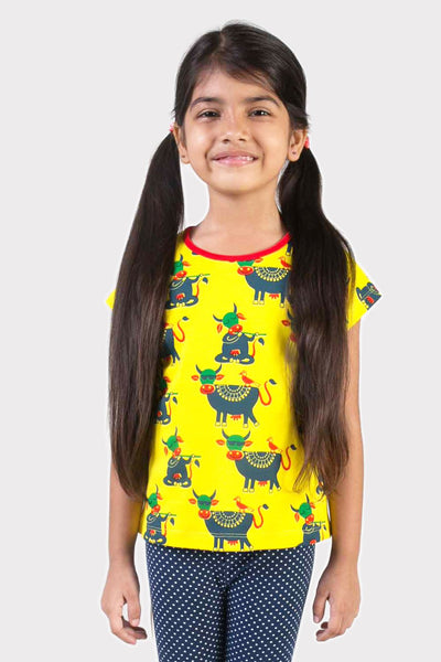 Girl Yellow Cow Top by Tiber Taber Kids