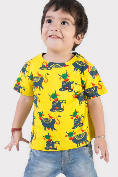 Boy Yellow Cow Teeshirt by Tiber Taber Kids