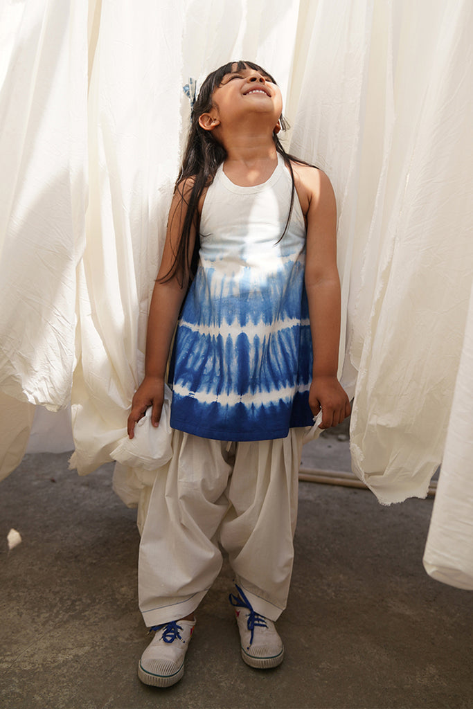 Girls Blue Shibori Top Set by Tiber Taber Kids