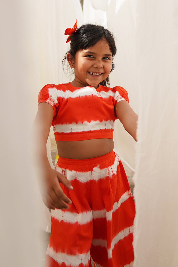 Girls Orange Stripe Top Set by Tiber Taber Kids